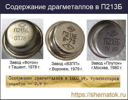 Транзистор П213Б: Содержание драгметаллов